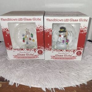 Lot Of 2 Handblown LED Glass Christmas Lights Up Color Changing Ornaments